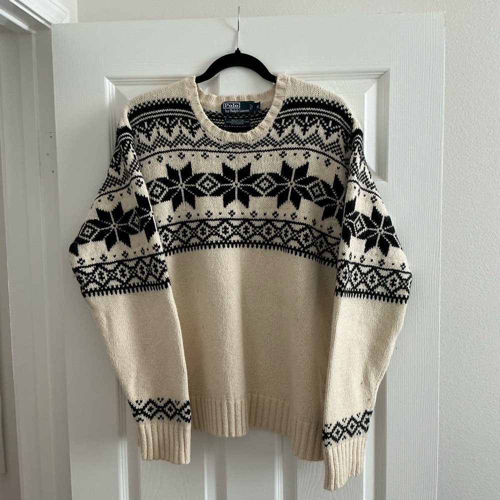 Ralph Lauren Cream and Black Patterned Sweater
